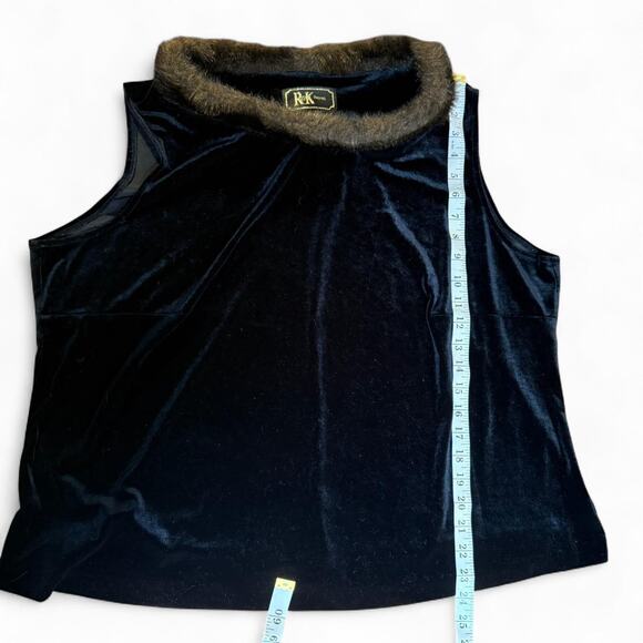 vintage goth velvet sleeveless black top with faux fur collar womens large - Picture 6 of 6